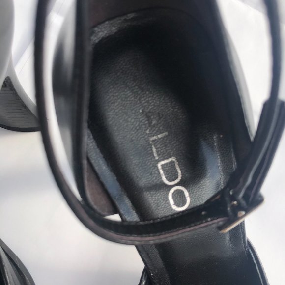 Aldo Black Suede Square-Toe Ankle Strap Heels - Picture 9 of 10